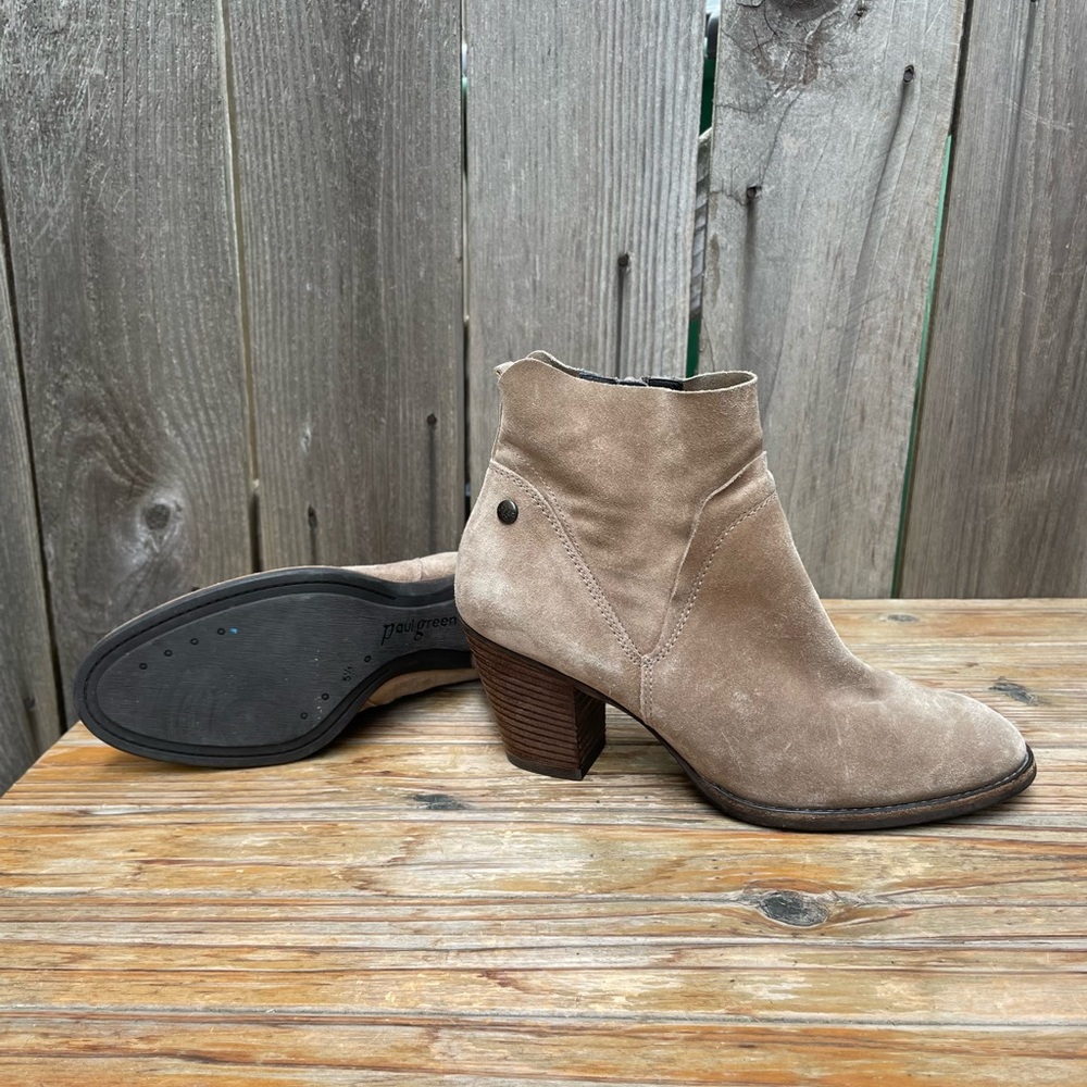 Paul Green Nora Hydro Bootie Womens 8 Tan Suede Stacked Heel Zip Boot - Picture 16 of 16